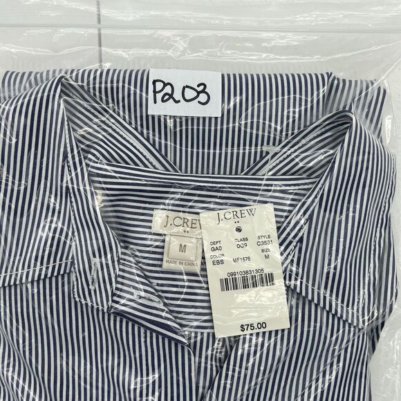 J. Crew Sz M Button Front Tunic Shirt Factory Striped Infinity Long Sleeve C3531 - Picture 13 of 13